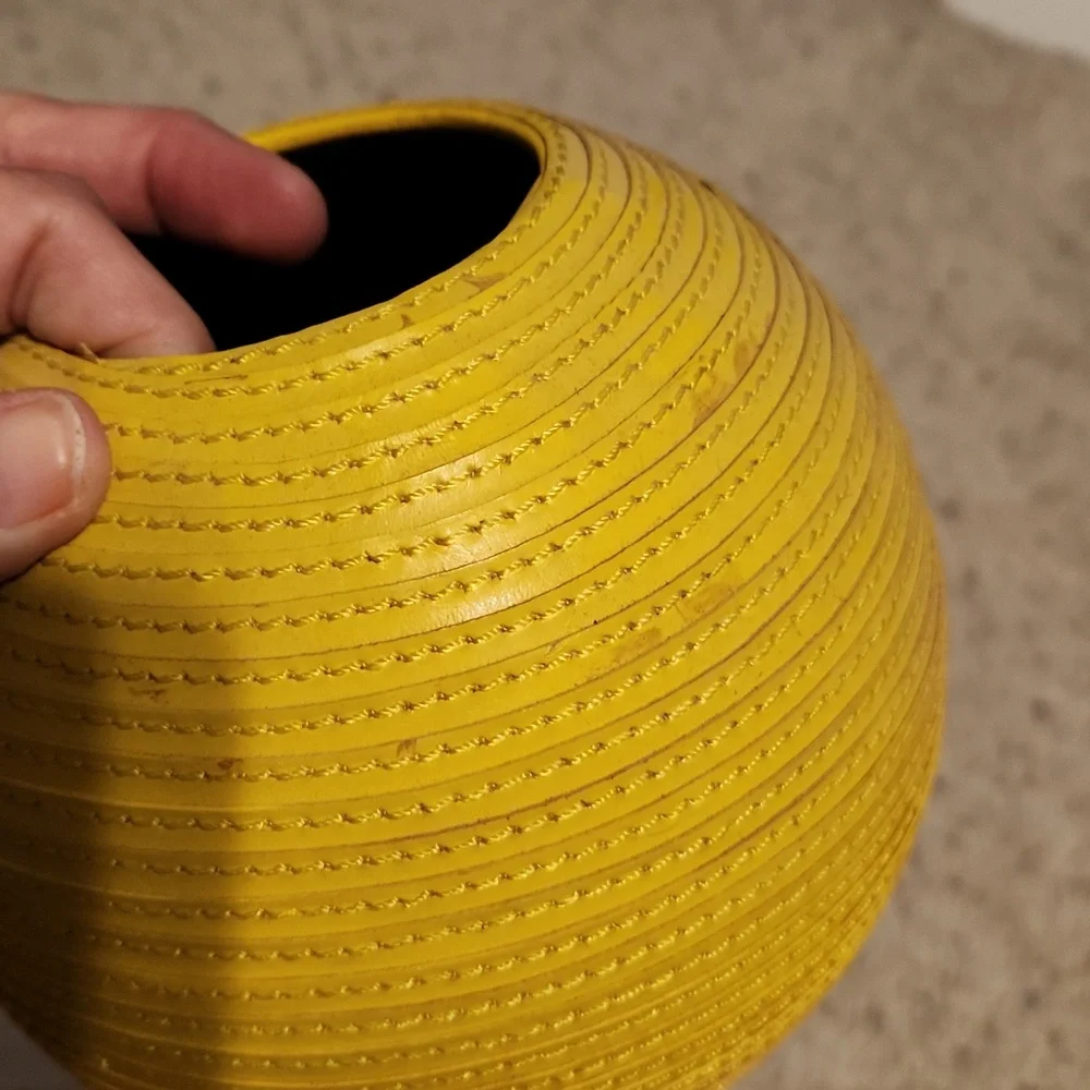 Crate & Barrel Yellow Leather Round Vase